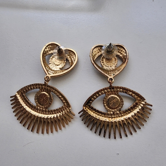 Evil Eye Gold Crystal Heat Large Earings - Picture 4 of 5
